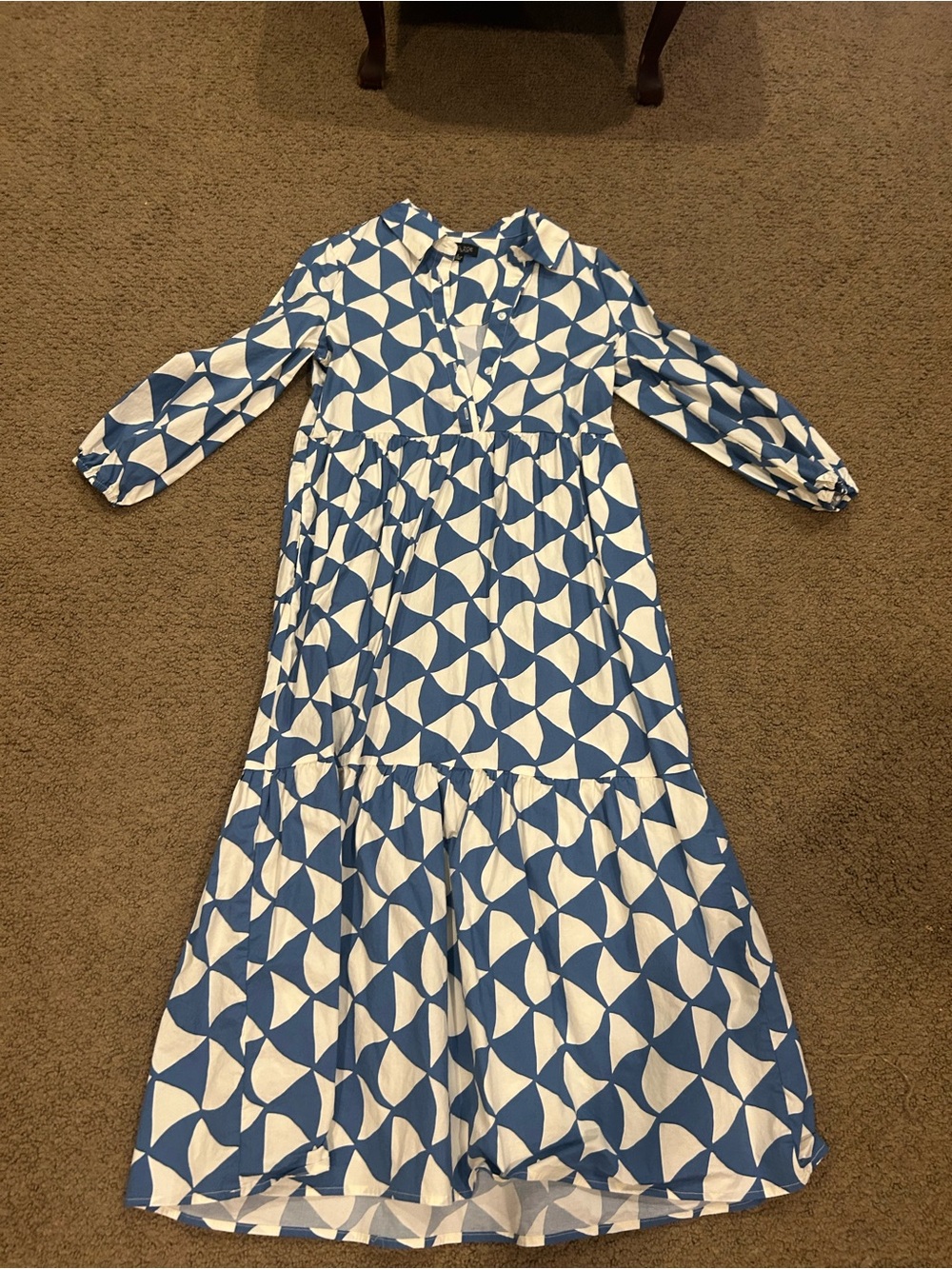 Rachel Zoe Blue and White Geometric Tiered Maxi Dress